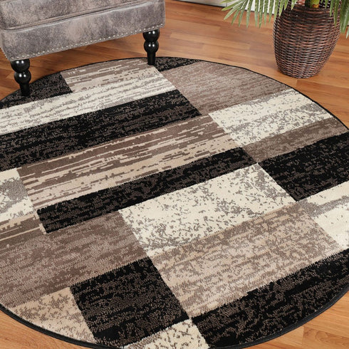 12' Black Brown And Beige Patchwork Runner Rug